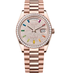 Rolex Day-Date 36 Oyster Perpetual 18 ct Everose gold diamond-paved dial diamond-set bezel President band Reference 128345RBR