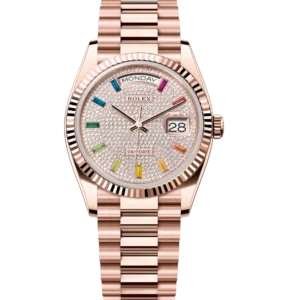 Rolex Day-Date 36 Oyster Perpetual 18 ct Everose gold diamond-paved dial fluted bezel President band Reference 128235