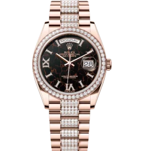 Rolex Day-Date 36 Oyster Perpetual 18 ct Everose gold eisenkiesel, diamond-set dial diamond-set bezel diamond-set President band Reference 128345RBR