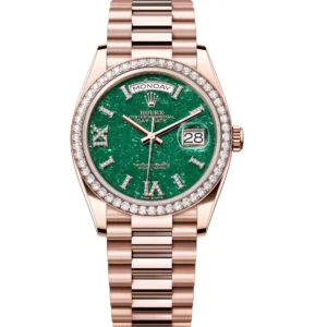 Rolex Day-Date 36 Oyster Perpetual 18 ct Everose gold green aventurine, diamond-set dial diamond-set bezel President band Reference 128345RBR