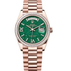 Rolex Day-Date 36 Oyster Perpetual 18 ct Everose gold green aventurine, diamond-set dial diamond-set bezel President band Reference 128395TBR