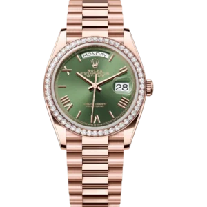 Rolex Day-Date 36 Oyster Perpetual 18 ct Everose gold olive-green dial diamond-set bezel President band Reference 128345RBR