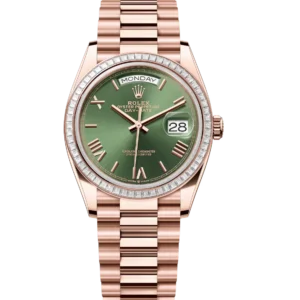 Rolex Day-Date 36 Oyster Perpetual 18 ct Everose gold olive-green dial diamond-set bezel President band Reference 128395TBR