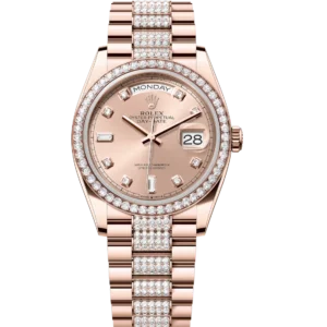 Rolex Day-Date 36 Oyster Perpetual 18 ct Everose gold rosé colour, diamond-set dial diamond-set bezel diamond-set President band Reference 128345RBR