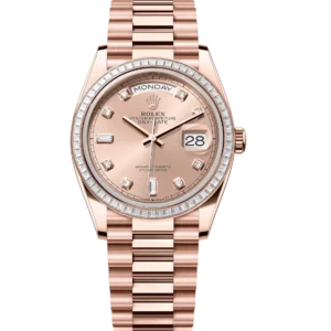 Rolex Day-Date 36 Oyster Perpetual 18 ct Everose gold rosé colour, diamond-set dial diamond-set bezel President band Reference 128395TBR