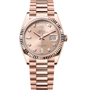 Rolex Day-Date 36 Oyster Perpetual 18 ct Everose gold rosé colour, diamond-set dial fluted bezel President band Reference 128235