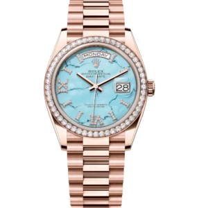Rolex Day-Date 36 Oyster Perpetual 18 ct Everose gold turquoise, diamond-set dial diamond-set bezel President band Reference 128345RBR