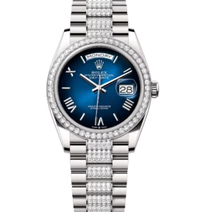 Rolex Day-Date 36 Oyster Perpetual 18 ct white gold blue ombré dial diamond-set bezel diamond-set President band Reference 128349RBR