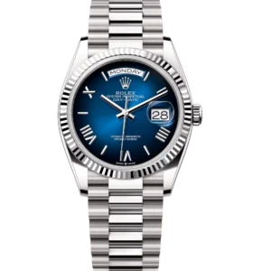 Rolex Day-Date 36 Oyster Perpetual 18 ct white gold blue ombré dial fluted bezel President band Reference 128239