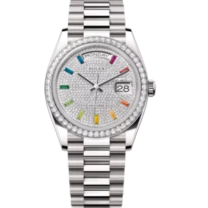 Rolex Day-Date 36 Oyster Perpetual 18 ct white gold diamond-paved dial diamond-set bezel President band Reference 128349RBR