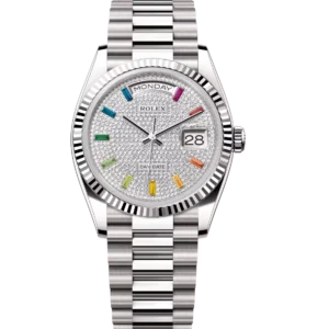 Rolex Day-Date 36 Oyster Perpetual 18 ct white gold diamond-paved dial fluted bezel President band Reference 128239