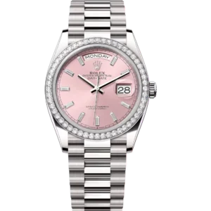 Rolex Day-Date 36 Oyster Perpetual 18 ct white gold pink, diamond-set dial diamond-set bezel President band Reference 128349RBR