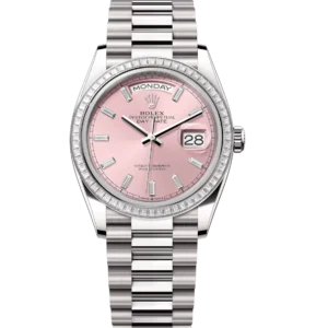 Rolex Day-Date 36 Oyster Perpetual 18 ct white gold pink, diamond-set dial diamond-set bezel President band Reference 128399TBR
