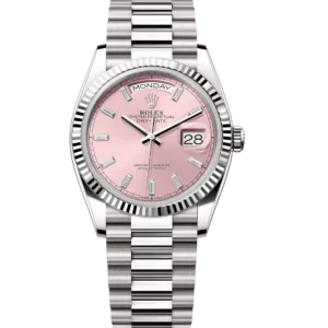 Rolex Day-Date 36 Oyster Perpetual 18 ct white gold pink, diamond-set dial fluted bezel President band Reference 128239