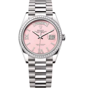 Rolex Day-Date 36 Oyster Perpetual 18 ct white gold pink opal, diamond-set dial diamond-set bezel President band Reference 128399TBR
