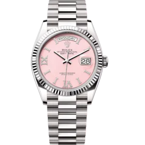 Rolex Day-Date 36 Oyster Perpetual 18 ct white gold pink opal, diamond-set dial fluted bezel President band Reference 128239
