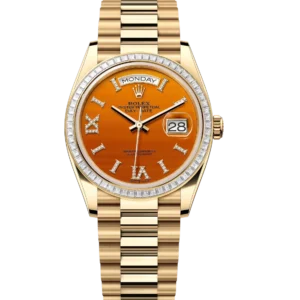 Rolex Day-Date 36 Oyster Perpetual 18 ct yellow gold carnelian, diamond-set dial diamond-set bezel President band Reference 128398TBR