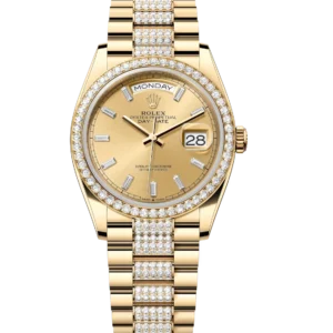 Rolex Day-Date 36 Oyster Perpetual 18 ct yellow gold champagne colour, diamond-set dial diamond-set bezel diamond-set President band Reference 128348RBR