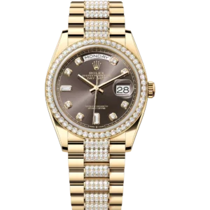 Rolex Day-Date 36 Oyster Perpetual 18 ct yellow gold dark grey, diamond-set dial diamond-set bezel diamond-set President band Reference 128348RBR