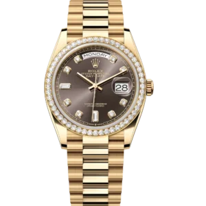 Rolex Day-Date 36 Oyster Perpetual 18 ct yellow gold dark grey, diamond-set dial diamond-set bezel President band Reference 128348RBR