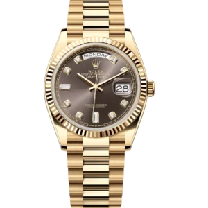 Rolex Day-Date 36 Oyster Perpetual 18 ct yellow gold dark grey, diamond-set dial fluted bezel President band Reference 128238