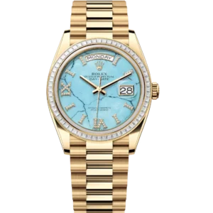 Rolex Day-Date 36 Oyster Perpetual 18 ct yellow gold turquoise, diamond-set dial diamond-set bezel President band Reference 128398TBR