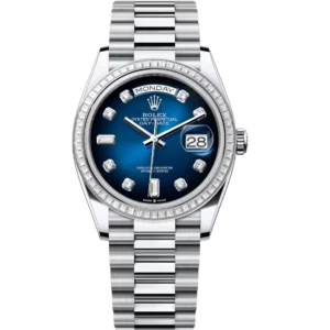 Rolex Day-Date 36 Oyster Perpetual platinum blue ombré, diamond-set dial diamond-set bezel President band Reference 128396TBR