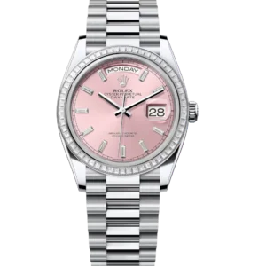 Rolex Day-Date 36 Oyster Perpetual platinum pink, diamond-set dial diamond-set bezel President band Reference 128396TBR