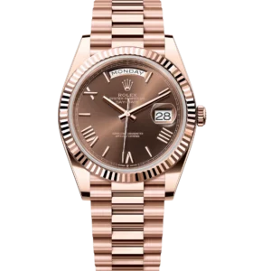 Rolex Day-Date 40 Oyster Perpetual 18 ct Everose gold chocolate dial fluted bezel President band Reference 228235