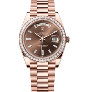 Rolex Day-Date 40 Oyster Perpetual 18 ct Everose gold chocolate, diamond-set dial diamond-set bezel President band Reference 228345RBR