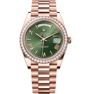 Rolex Day-Date 40 Oyster Perpetual 18 ct Everose gold olive-green dial diamond-set bezel President band Reference 228345RBR