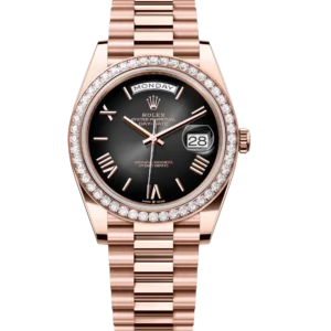 Rolex Day-Date 40 Oyster Perpetual 18 ct Everose gold slate ombré dial diamond-set bezel President band Reference 228345RBR