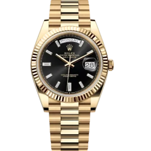 Rolex Day-Date 40 Oyster Perpetual 18 ct yellow gold bright black, diamond-set dial fluted bezel President band Reference 228238