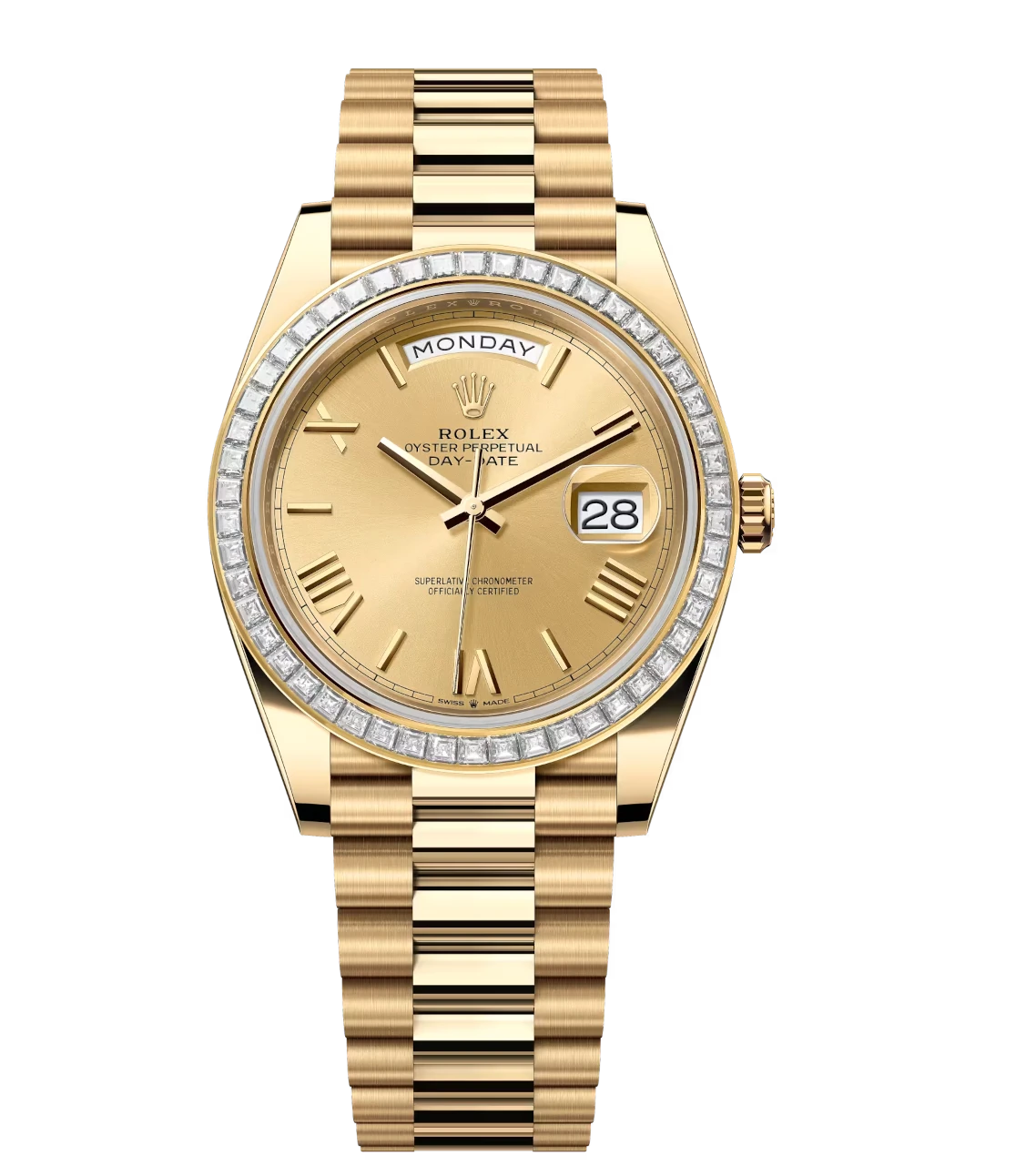 Rolex Day-Date 40 Oyster Perpetual 18 ct yellow gold champagne-colour dial diamond-set bezel President band Reference 228398TBR 1 Rolex Day-Date 40 Oyster Perpetual 18 ct yellow gold champagne-colour dial diamond-set bezel President band Reference 228398TBR