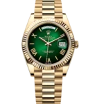Rolex Day-Date 40 Oyster Perpetual 18 ct yellow gold green ombré dial fluted bezel President band Reference 228238
