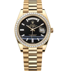 Rolex Day-Date 40 Oyster Perpetual 18 ct yellow gold onyx, diamond-set dial diamond-set bezel President band Reference 228398TBR