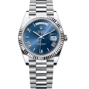 Rolex Day-Date 40 Oyster Perpetual platinum bright blue dial fluted bezel President band Reference 228236