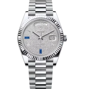 Rolex Day-Date 40 Oyster Perpetual platinum diamond-paved dial fluted bezel President band Reference 228236