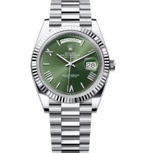 Rolex Day-Date 40 Oyster Perpetual platinum olive-green dial fluted bezel President band Reference 228236