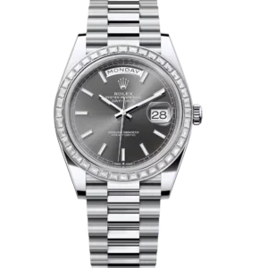 Rolex Day-Date 40 Oyster Perpetual platinum slate dial diamond-set bezel President band Reference 228396TBR