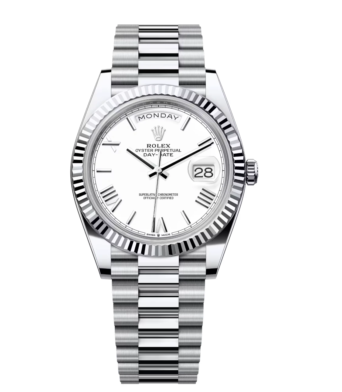 Rolex Day-Date 40 Oyster Perpetual platinum white dial fluted bezel President band Reference 228236 1 Rolex Day-Date 40 Oyster Perpetual platinum white dial fluted bezel President band Reference 228236