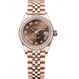 Rolex Lady-Datejust 28 Oyster Perpetual 18 ct Everose gold chocolate dial Jubilee band Reference 279135RBR