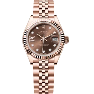 Rolex Lady-Datejust 28 Oyster Perpetual 18 ct Everose gold chocolate, diamond-set dial Jubilee band Reference 279175