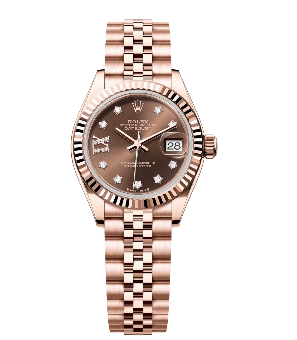 Rolex Lady-Datejust 28 Oyster Perpetual 18 ct Everose gold chocolate, diamond-set dial Jubilee band Reference 279175 1 Rolex Lady-Datejust 28 Oyster Perpetual 18 ct Everose gold chocolate, diamond-set dial Jubilee band Reference 279175