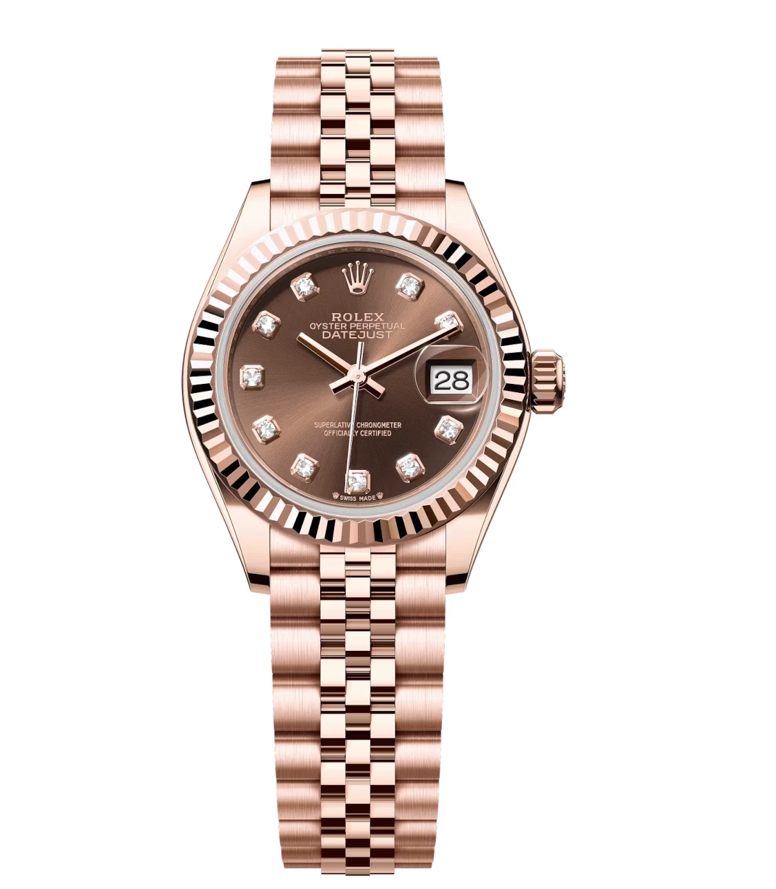 Rolex Lady-Datejust 28 Oyster Perpetual 18 ct Everose gold chocolate, diamond-set dial Jubilee band Reference 279175 1 Rolex Lady-Datejust 28 Oyster Perpetual 18 ct Everose gold chocolate, diamond-set dial Jubilee band Reference 279175