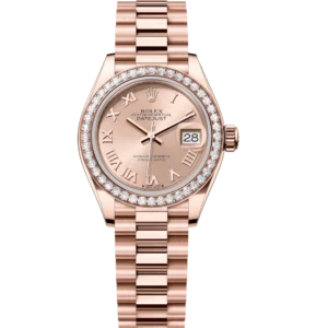 Rolex Lady-Datejust 28 Oyster Perpetual 18 ct Everose gold rosé-colour dial President band Reference 279135RBR