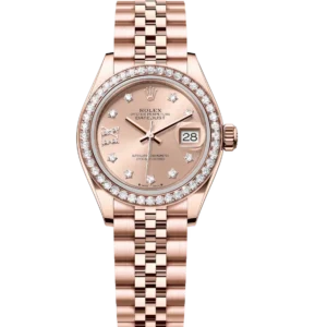 Rolex Lady-Datejust 28 Oyster Perpetual 18 ct Everose gold rosé colour, diamond-set dial Jubilee band Reference 279135RBR