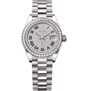 Rolex Lady-Datejust 28 Oyster Perpetual 18 ct white gold diamond-paved dial President band Reference 279139RBR