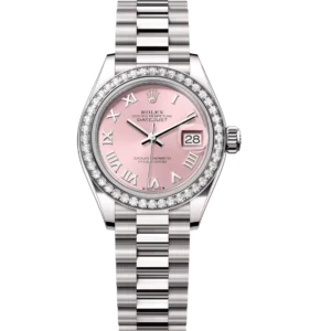 Rolex Lady-Datejust 28 Oyster Perpetual 18 ct white gold pink dial President band Reference 279139RBR