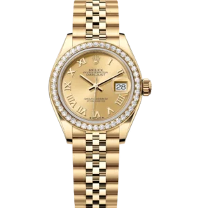 Rolex Lady-Datejust 28 Oyster Perpetual 18 ct yellow gold champagne-colour dial Jubilee band Reference 279138RBR